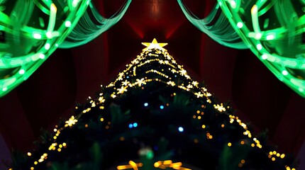 High-Angle Creative Light Art of a Christmas Tree with Abstract Patterns and Artistic Lighting