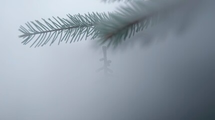 Extreme Macro Christmas Tree in Dense Fog with Low Visibility and Atmospheric Depth