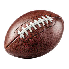 A classic brown leather oval ball with white laces, isolated on black