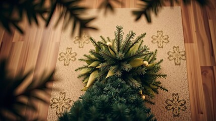 High-Angle View of Christmas Tree in Natural Earth Tones from Elevated Perspective