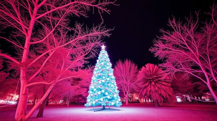 Surreal Infrared Long-Exposure Christmas Tree With Light Trails