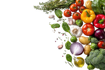 An assortment of fresh, colorful, raw vegetables artfully arranged on a black background