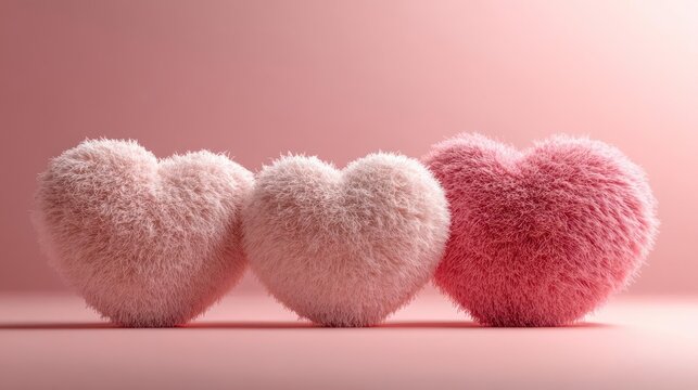 Three fuzzy pink hearts on a pink background. - Powered by Adobe