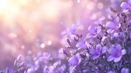 Fototapeta premium Purple flowers in a field with sunlight