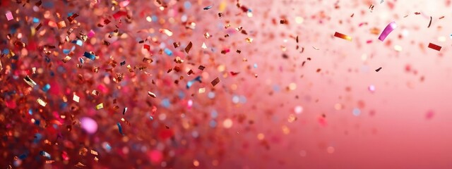 Colorful confetti falling on a pink background