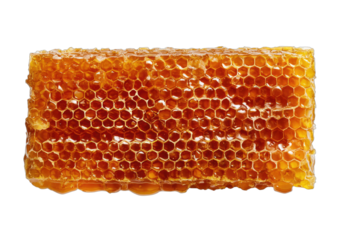 Golden honeycomb with hexagonal cells filled with sweet liquid