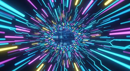 Dive into a vibrant tunnel of neon lights, perfect for backgrounds, tech visuals, or futuristic designs adding a dynamic, modern flair to your projects today!