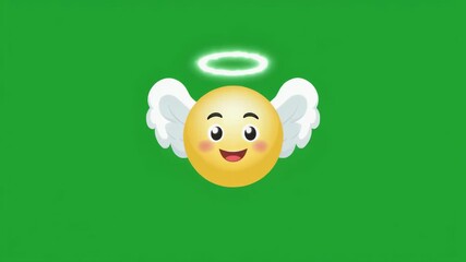 Emoji with angel wings and halo on green background for heavenly or spiritual themes