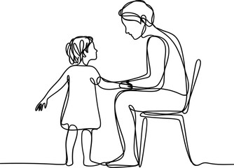 Fototapeta premium Minimalist line drawing of father and daughter having a conversation indoors