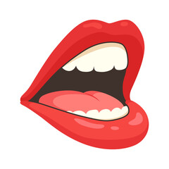 Red lip female. Woman expressed emotion, beauty concept. Modern flat vector design illustration