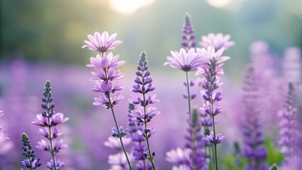Obraz premium Delicate lavender flowers blooming in a sunny garden