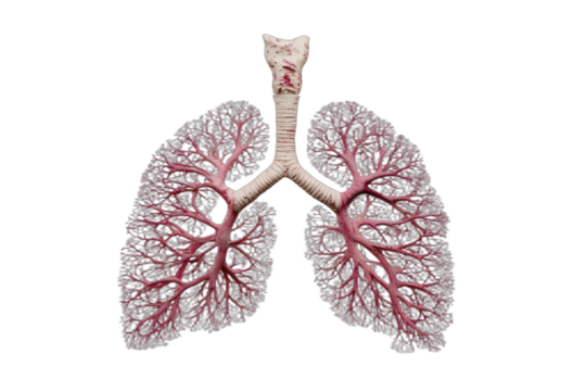 Detailed 3D render of human lungs and bronchial tree on a black background
