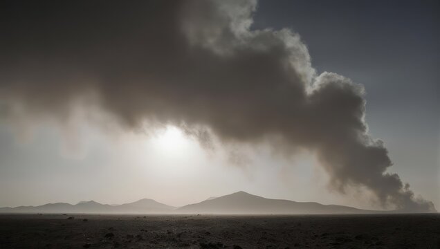 Volcanic Eruption Smoke Plume Against Dramatic Sky. - Powered by Adobe