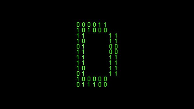 Single D alphabet letter on binary code background with matrix effect