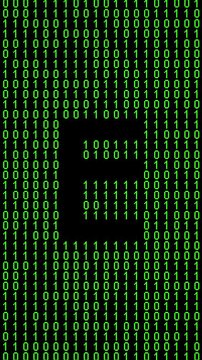 Single E alphabet letter on binary code background with matrix effect
