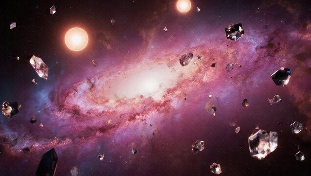 Vast Cosmic Nebula with Asteroids and Distant Star.
