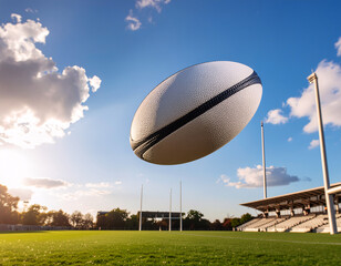 Rugby Ball Kicked High into the Sky