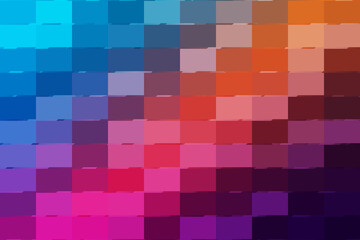 Colorful mosaic pattern with gradient effect, blending cool blues and purples into warm oranges and reds in a modern abstract design