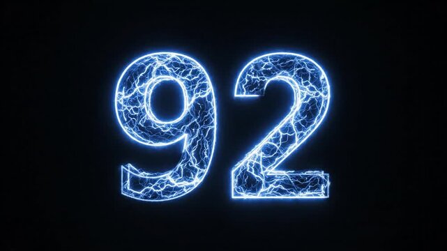 Electric Blue Number 92 with Neon Glow and Lightning Effect on Black Background