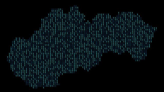Slovakia Binary code map animation, Digital data visualization, alpha layer