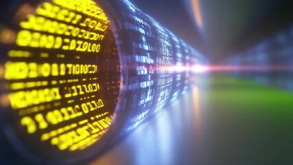 Digital Data Flow: A captivating image representing the seamless flow of data within a digital network, with code segments racing through a vibrant tunnel of light. - Powered by Adobe