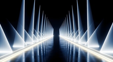 Fototapeta premium Abstract light beams and reflections creating a futuristic corridor effect