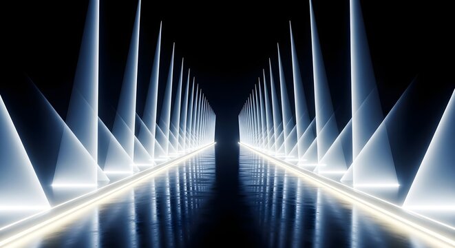 Abstract light beams and reflections creating a futuristic corridor effect - Powered by Adobe