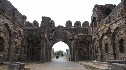 India, Karnataka, Vijayapura, Ancient Ruins of Fortress Near Jamia Mosque of Vijayapura. 16th Century Monuments. © Raj