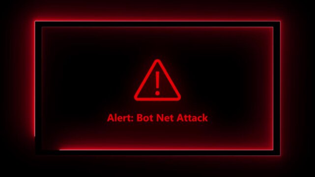 Alert Bot net attack Cyber security defense and system protection from hackers, secure digital systems, cyber attack prevention. 4k animation on black background