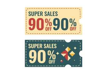 Shopping voucher 90 percent off coupon design template with color abstract background