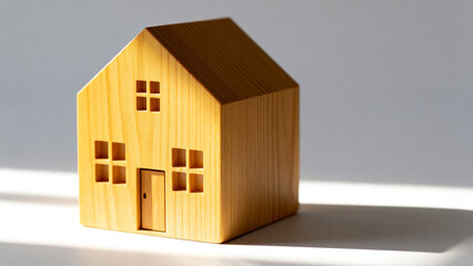 Wooden house model on white surface