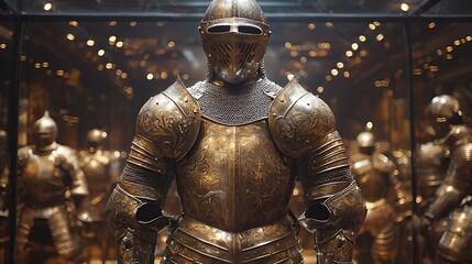Antique Golden Armor Display in Museum