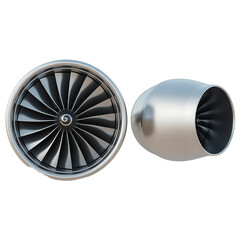 Close up of a jet engine fan and intake nozzle isolated on transparent background