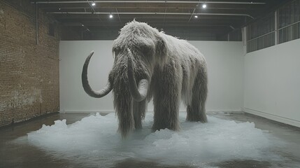 Woolly Mammoth Sculpture in Ice Display