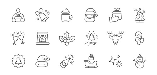 Christmas icons set. Winter holidays decoration vector linear symbols set. New Year concept