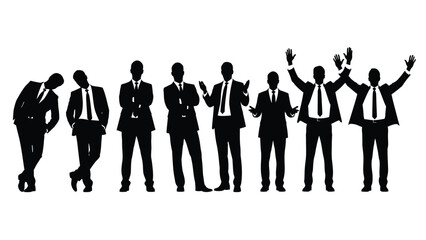 Businessmen Silhouettes Showing Emotional Range: From Defeat and Sadness to Success and Celebration