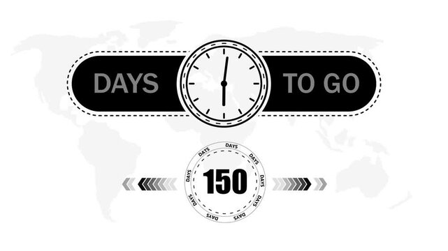 150 Days to go countdown timer icon.Minimal countdown timer animation days to go.Count time display with numbers sale, label button ,promotion clock sign business concept.