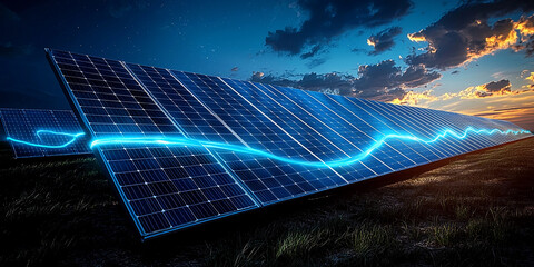 Futuristic solar panel array with glowing energy lines Generative AI