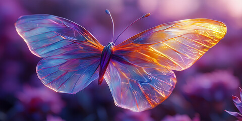 Vibrant origami butterfly floating in enchanted garden Generative AI