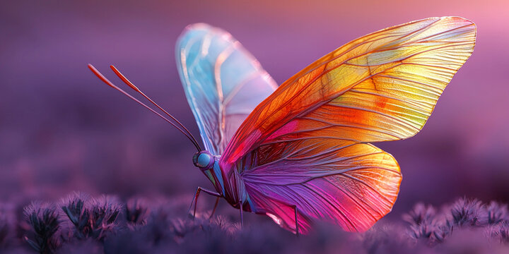 Vibrant origami butterfly perched on colorful blooms Generative AI