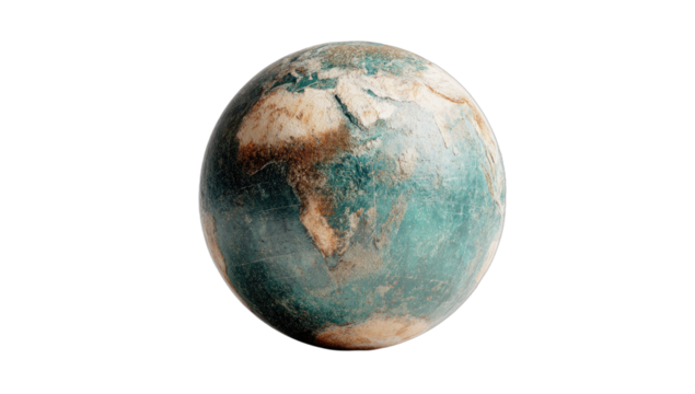 Textured planet with a mottled blue and brown surface against a dark background