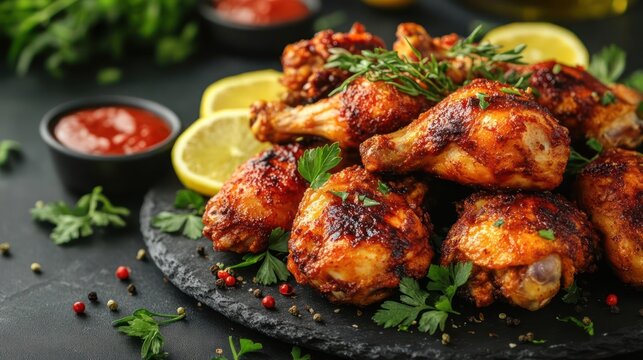 Grilled chicken drumsticks with herbs and spices