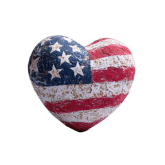 Heart-shaped stone painted with the United States flag pattern, textured