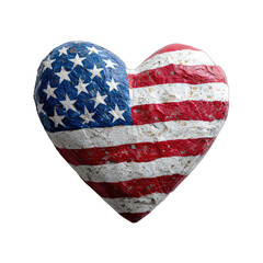 A textured heart shape adorned with the stars and stripes of a national flag