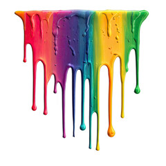 Vibrant, thick paint drips in a rainbow of colors, appearing to melt downwards