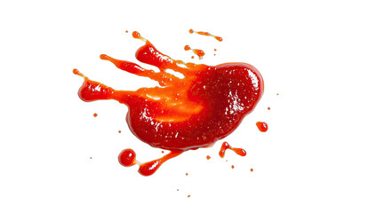 A vibrant red sauce splattered dynamically against a stark black background