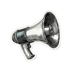 Stylized, hand-drawn megaphone graphic on a transparent background