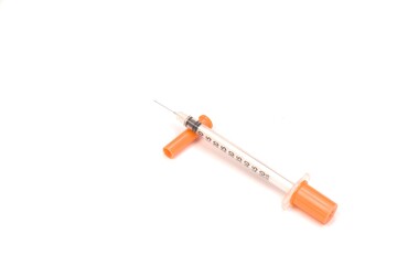 Diabetes special syringe with cup isolated on white