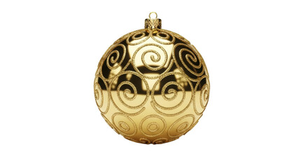 A luxurious golden Christmas bauble features an intricate swirling pattern made of sparkling glitter, creating an elegant and festive holiday decoration