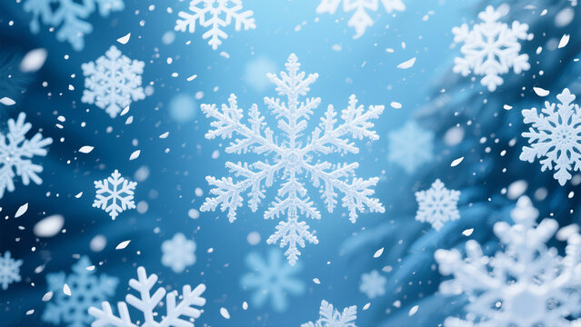 Close-up of snowflakes on a blue background